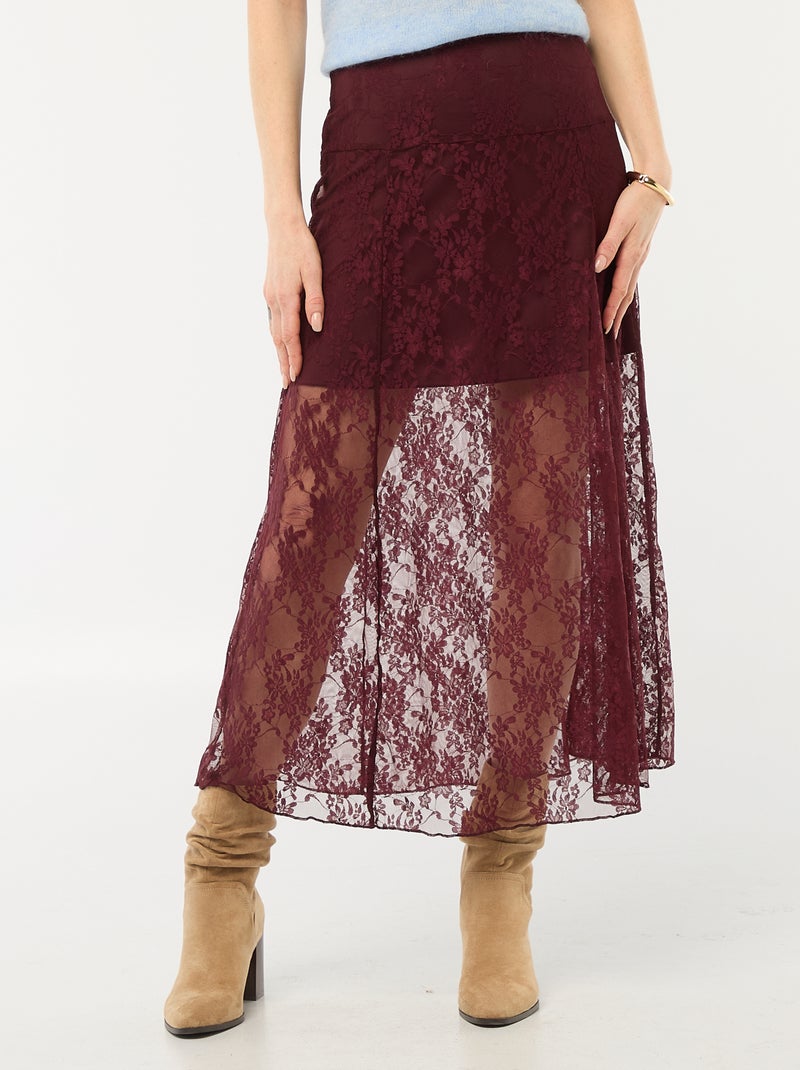 Jupe midi en dentelle Rouge - Kiabi