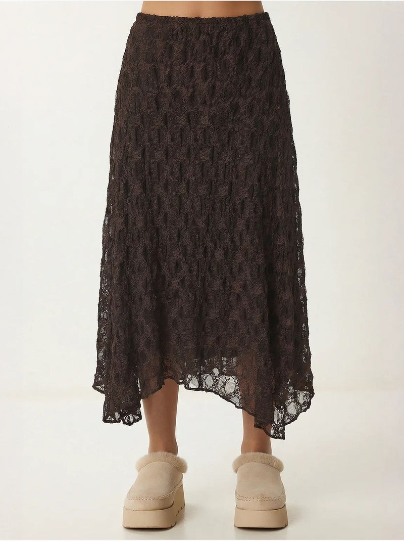 Jupe midi en dentelle taille haute istanbul Marron chocolat - Kiabi