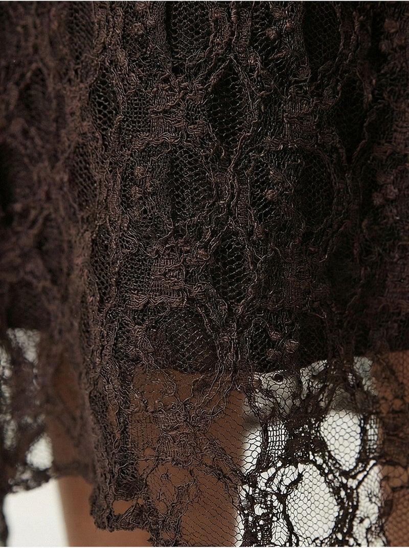 Jupe midi en dentelle taille haute istanbul Marron chocolat - Kiabi