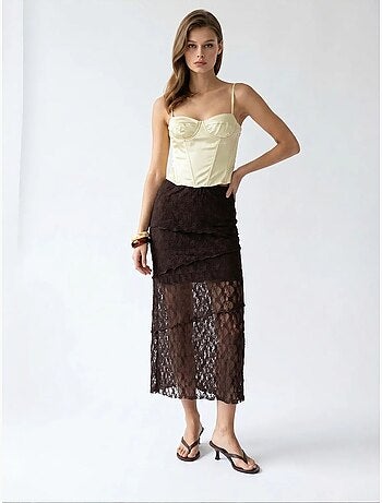 Jupe midi en dentelle taille haute mixray