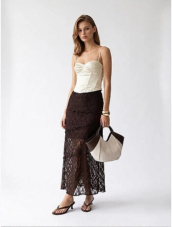 Jupe midi en dentelle taille haute mixray