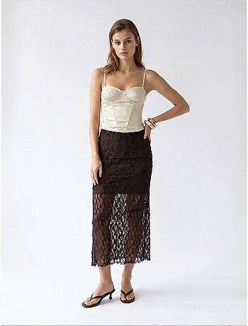 Jupe midi en dentelle taille haute mixray