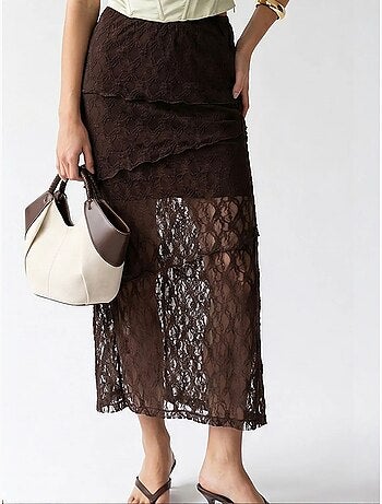 Jupe midi en dentelle taille haute mixray