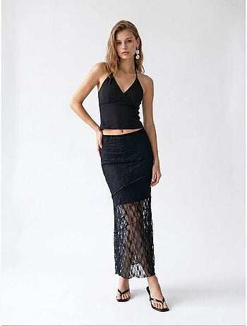 Jupe midi en dentelle taille haute mixray