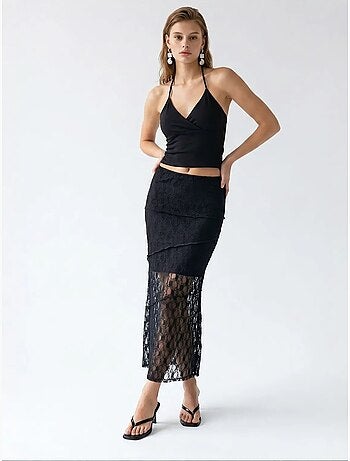 Jupe midi en dentelle taille haute mixray