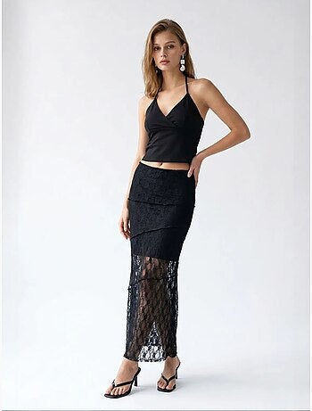 Jupe midi en dentelle taille haute mixray