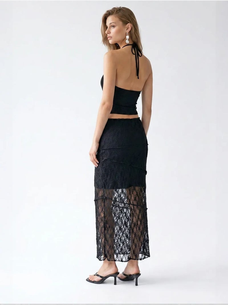 Jupe midi en dentelle taille haute mixray Noir - Kiabi