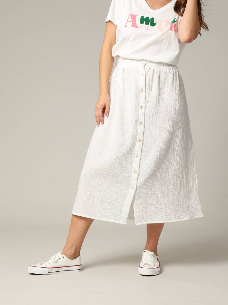 Jupe midi en gaze de coton jaune avec boutons 'Deeluxe' Blanc - Kiabi