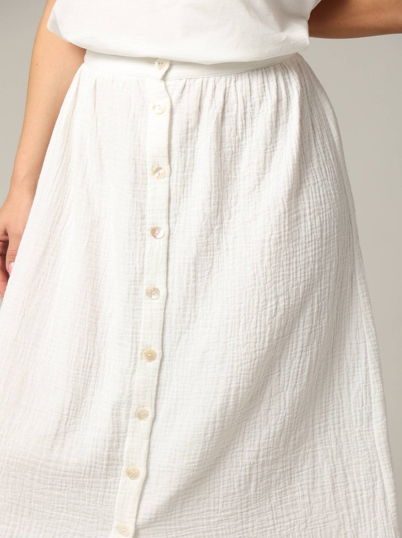 Jupe midi en gaze de coton jaune avec boutons 'Deeluxe' Blanc - Kiabi