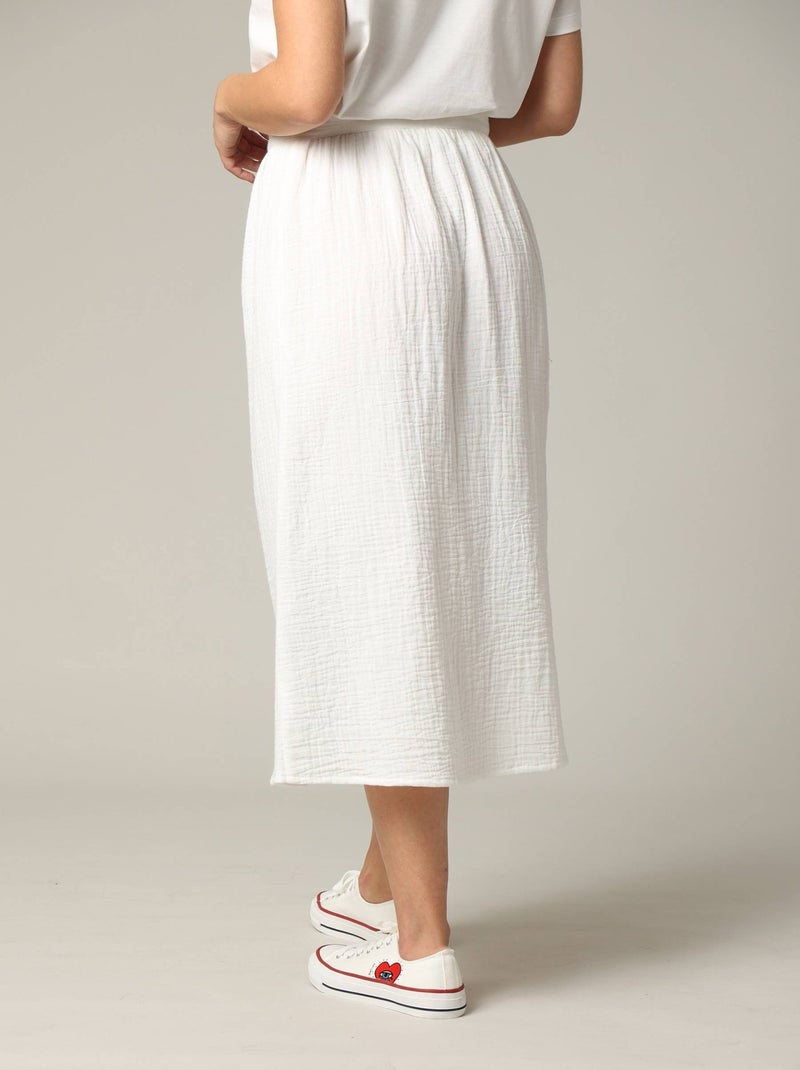 Jupe midi en gaze de coton jaune avec boutons 'Deeluxe' Blanc - Kiabi