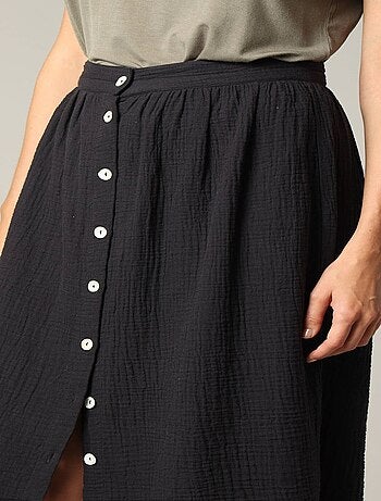 Jupe midi en gaze de coton jaune avec boutons 'Deeluxe'