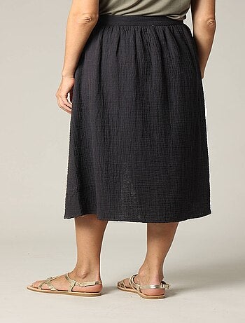 Jupe midi en gaze de coton jaune avec boutons 'Deeluxe'