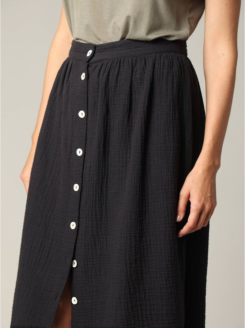 Jupe midi en gaze de coton jaune avec boutons 'Deeluxe' Noir - Kiabi