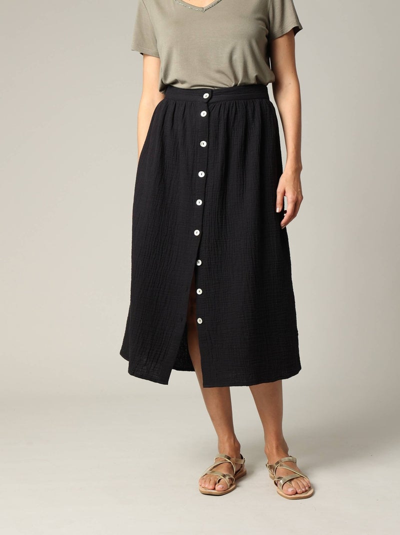Jupe midi en gaze de coton jaune avec boutons 'Deeluxe' Noir - Kiabi