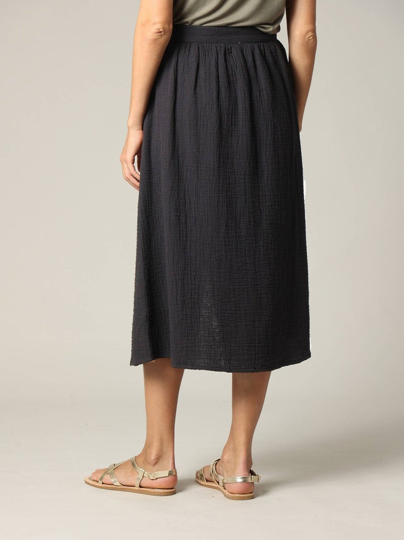 Jupe midi en gaze de coton jaune avec boutons 'Deeluxe' Noir - Kiabi