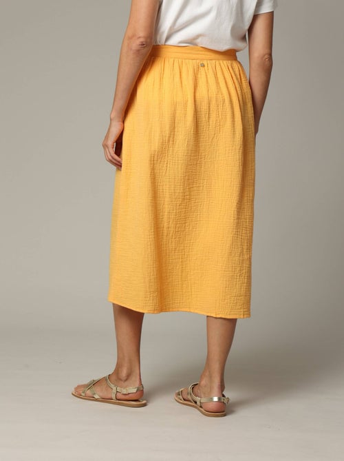 Jupe midi en gaze de coton jaune avec boutons 'Deeluxe' - Kiabi