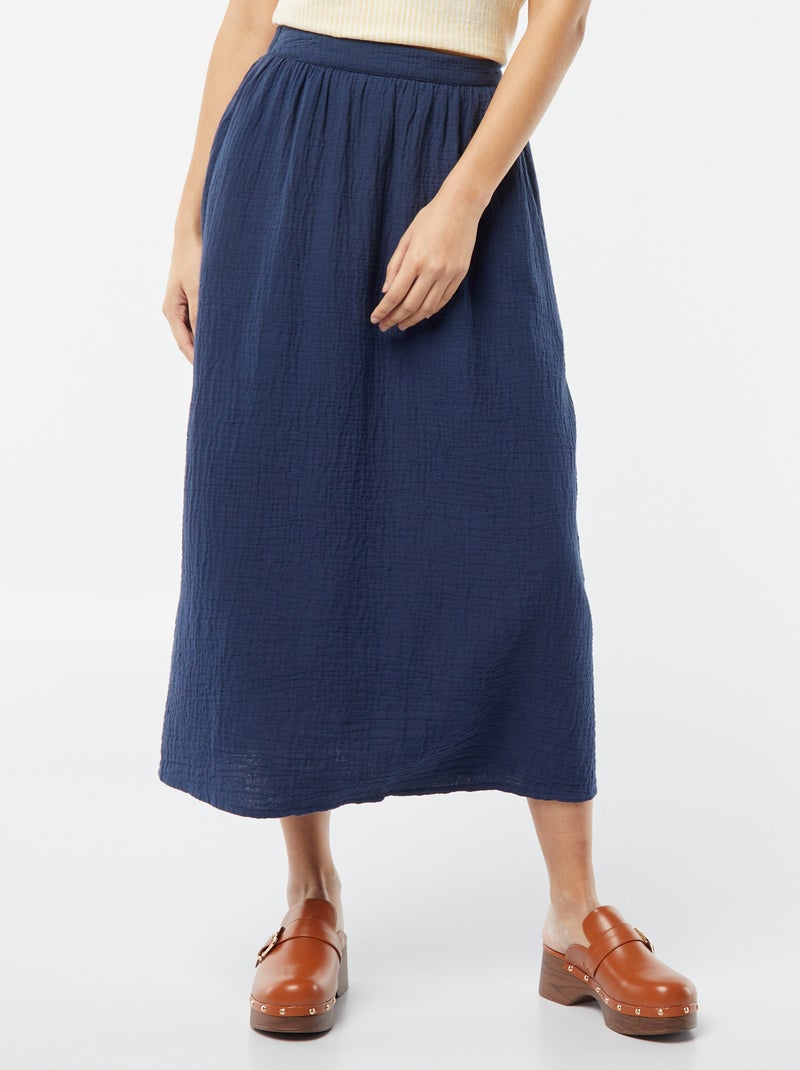 Jupe midi en gaze de coton Marine - Kiabi