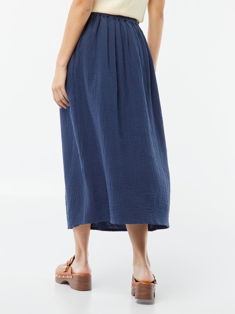 Jupe midi en gaze de coton Marine - Kiabi