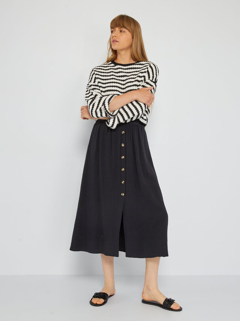 Jupe midi en gaze de coton noir - Kiabi