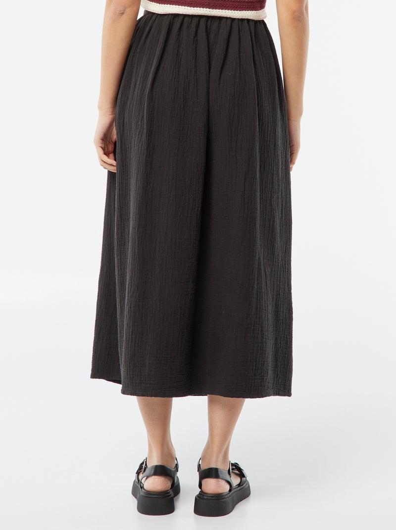 Jupe midi en gaze de coton noir - Kiabi