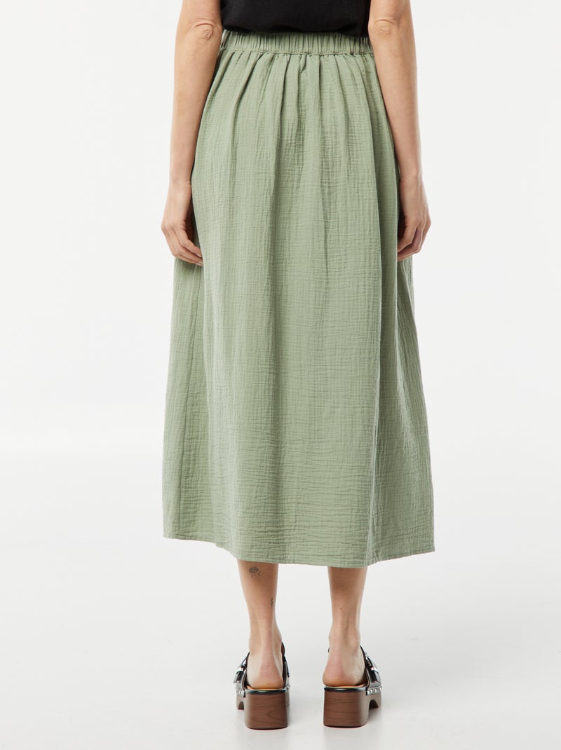 Jupe midi en gaze de coton Vert - Kiabi