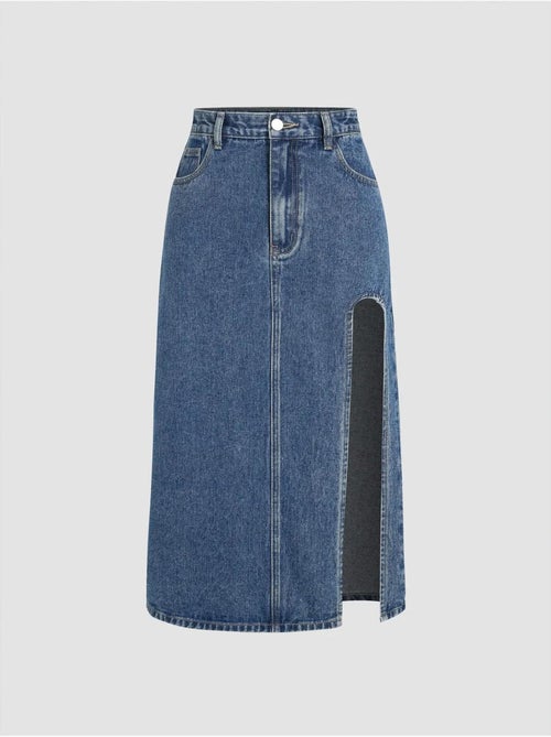 Jupe midi en jean avec fente - Kiabi