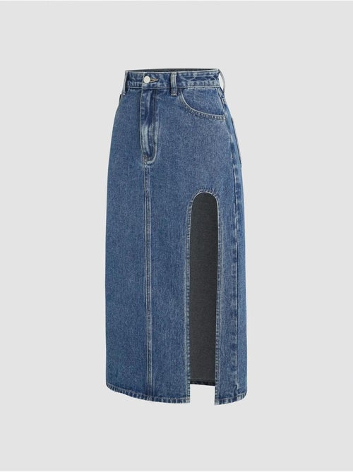 Jupe midi en jean avec fente - Kiabi