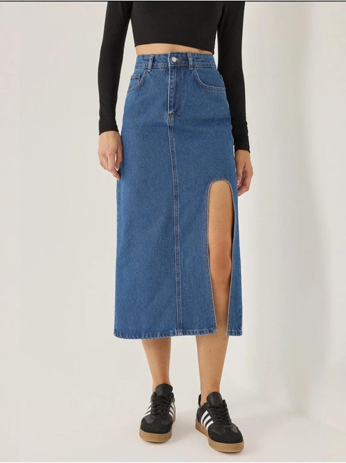 Jupe midi en jean avec fente - Kiabi