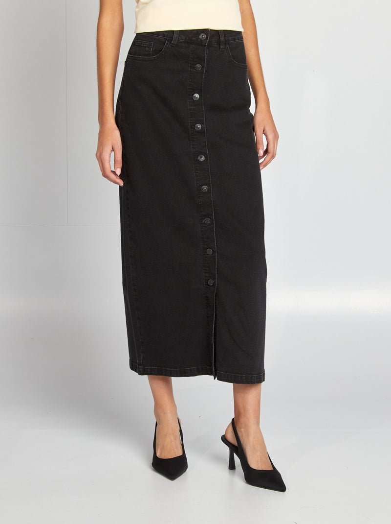 Jupe midi en jean avec ouverture boutonn?�e - Gris - Femme - 6.00�?� - Kiabi