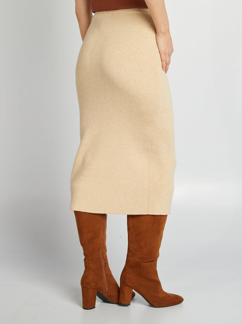 Jupe tube midi maille côtelée - VILA - Femme - Marron Marron