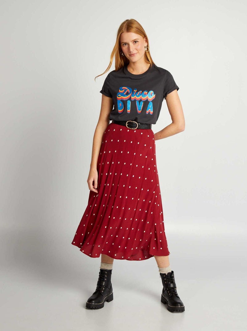 Jupe midi en maille crêpe Bordeaux - Kiabi