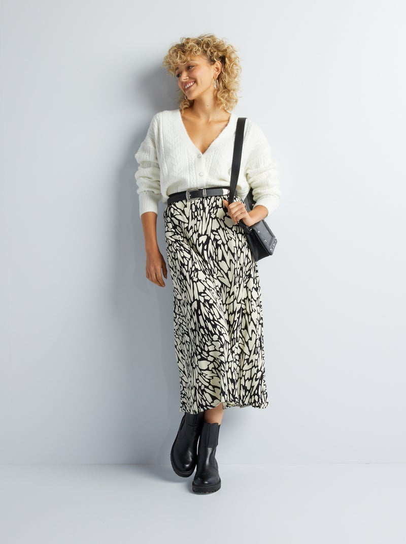 Jupe midi en maille crêpe Noir tacheté - Kiabi
