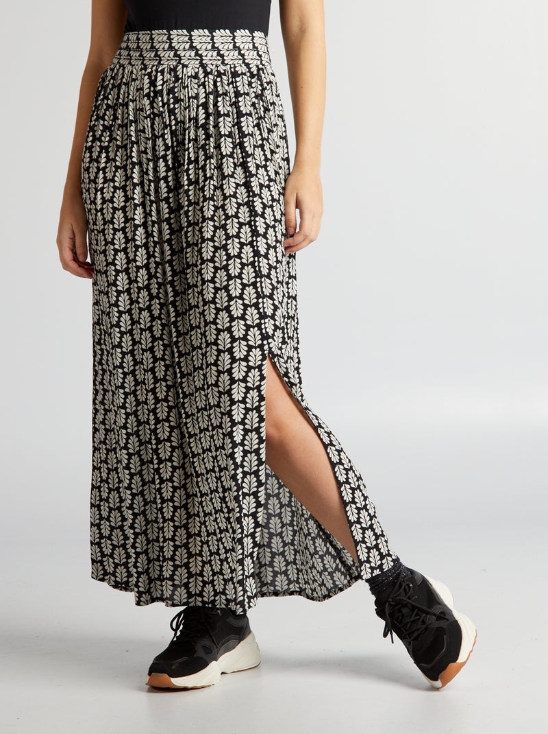 Jupe midi en maille crêpée Noir - Kiabi