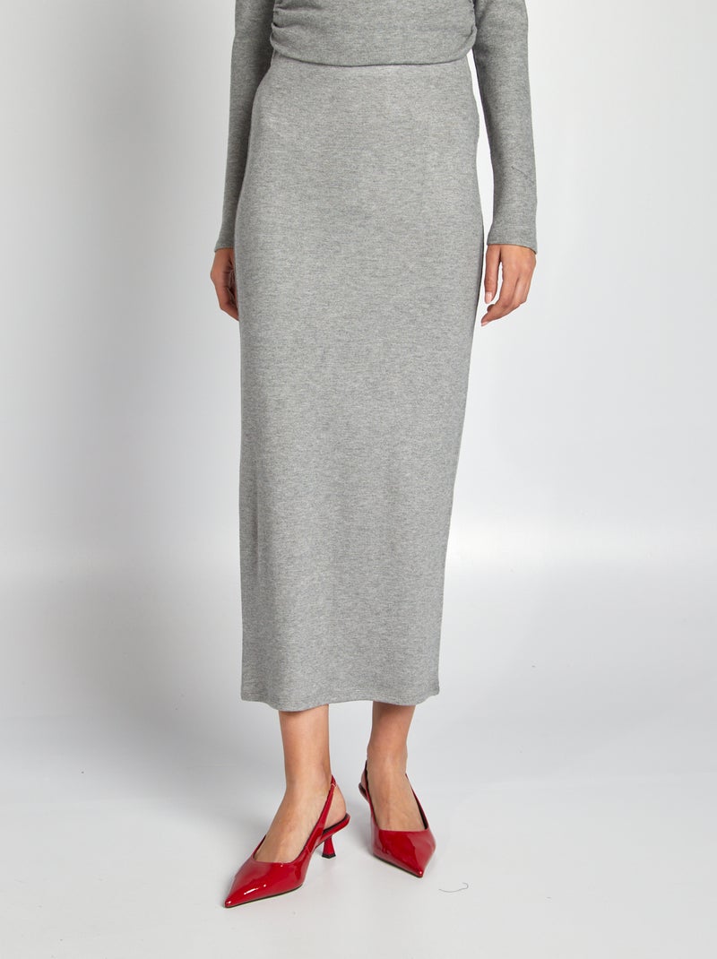 Belle jupe midi taille 42 M gris moyen doublé prince de Galles
