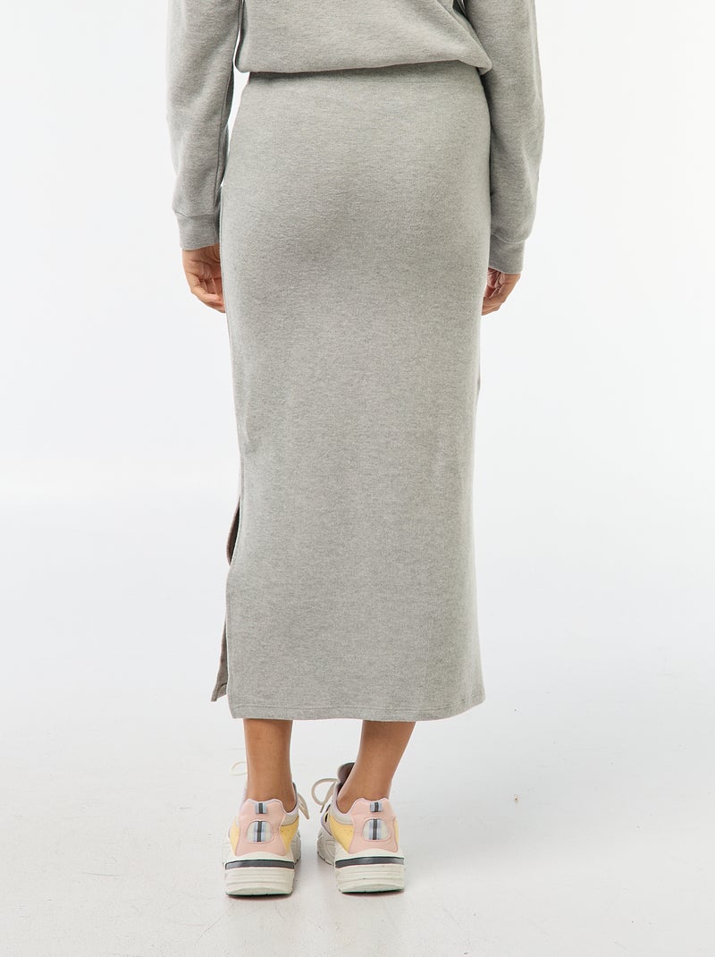Jupe midi en maille doudou Gris - Kiabi