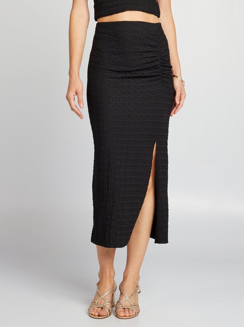 Jupe midi en maille gaufrée stretch noir - Kiabi