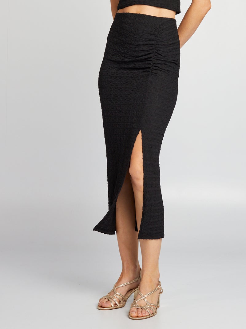 Jupe midi en maille gaufrée stretch noir - Kiabi