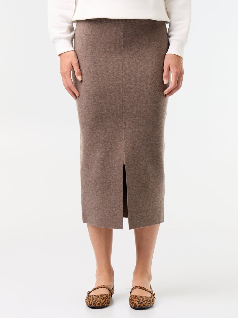 Jupe midi en matière ottoman Beige - Kiabi