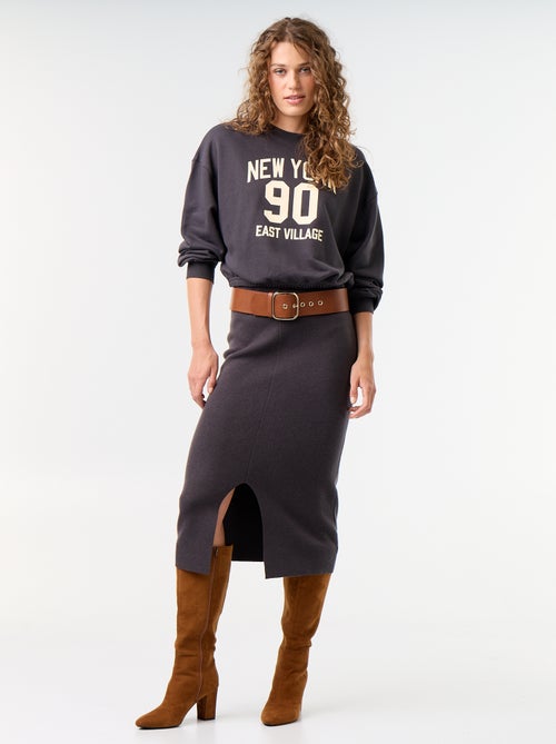 Jupe midi en matière ottoman - Kiabi