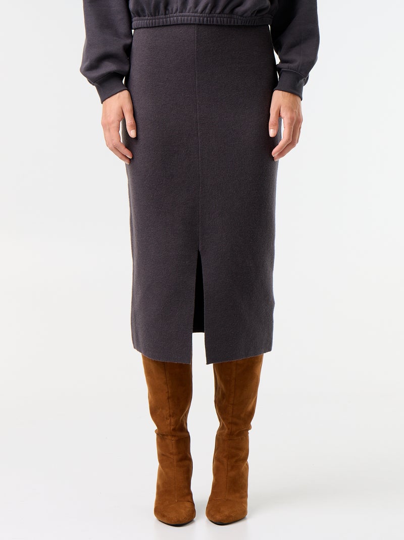 Jupe midi en matière ottoman Noir - Kiabi