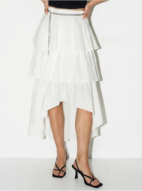 Jupe midi en popeline de coton à taille haute lucci - Kiabi