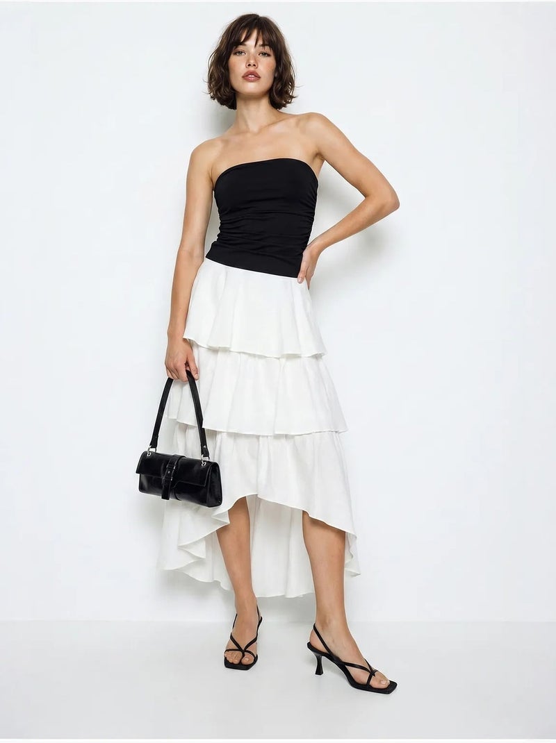 Jupe midi en popeline de coton à taille haute lucci Blanc - Kiabi