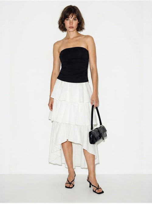 Jupe midi en popeline de coton à taille haute lucci - Kiabi
