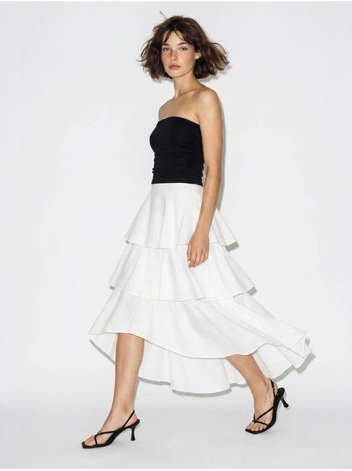 Jupe midi en popeline de coton à taille haute lucci - Kiabi