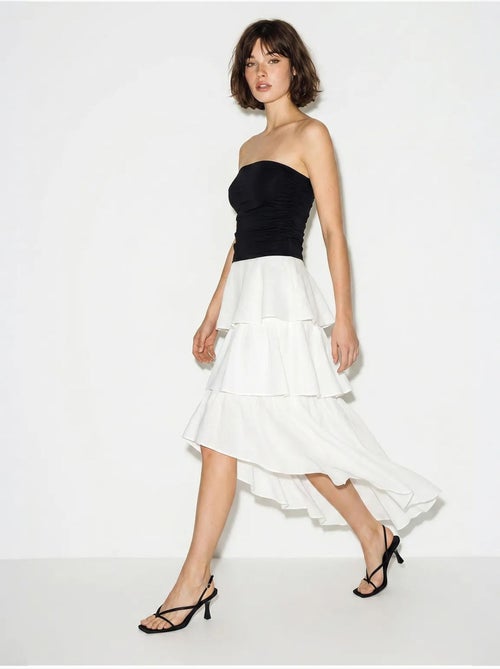 Jupe midi en popeline de coton à taille haute lucci - Kiabi