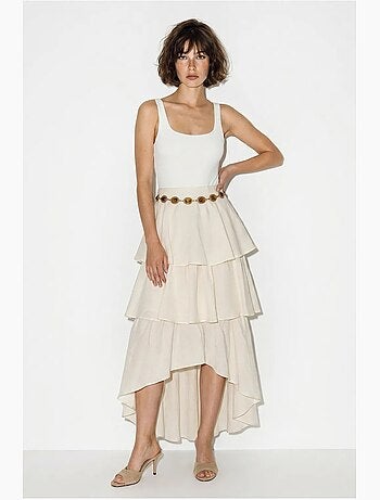 Jupe midi en popeline de coton à taille haute lucci