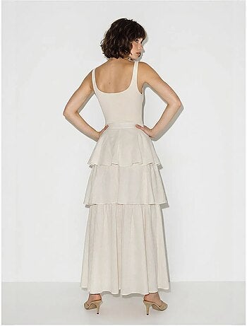 Jupe midi en popeline de coton à taille haute lucci