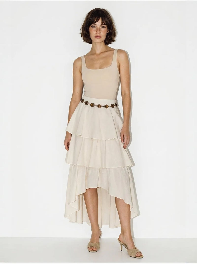 Jupe midi en popeline de coton à taille haute lucci Crème - Kiabi
