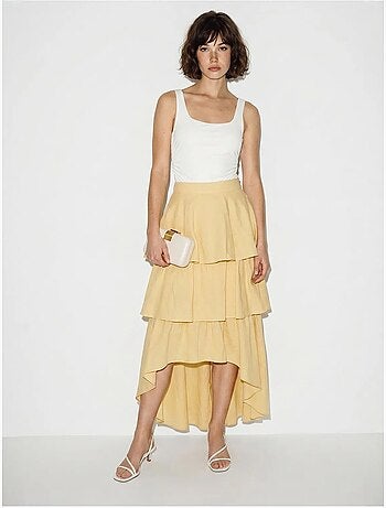 Jupe midi en popeline de coton à taille haute lucci