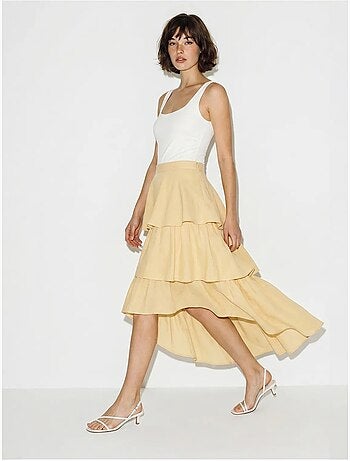 Jupe midi en popeline de coton à taille haute lucci